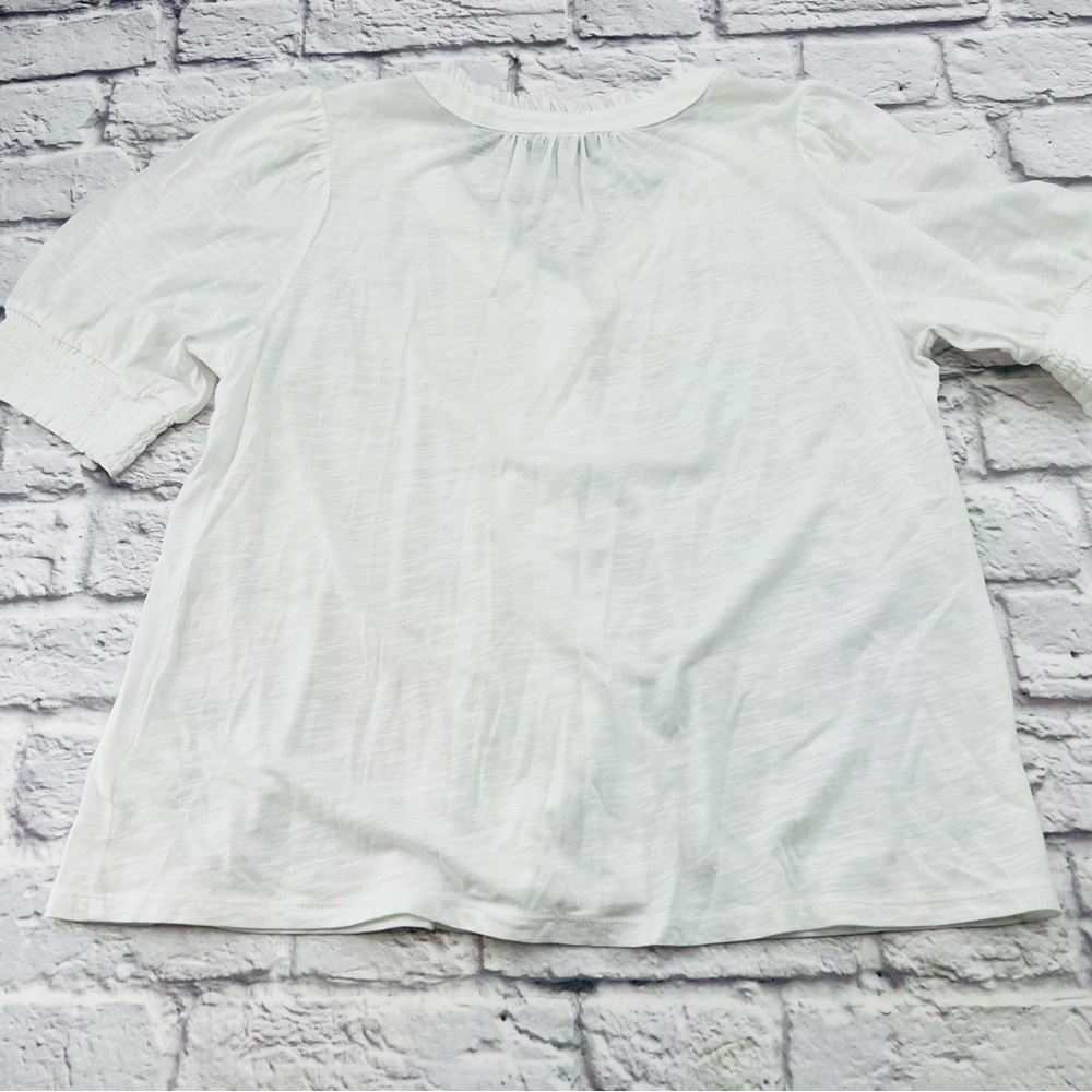 Lands' End Women's White Button-Up Knit Blouse Short Sleeve Small 6/8 Loose - Picture 8 of 8